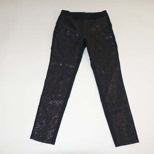 White House Black Market Women's Skinny Jaquard Print Pants Size 2 Black EUC